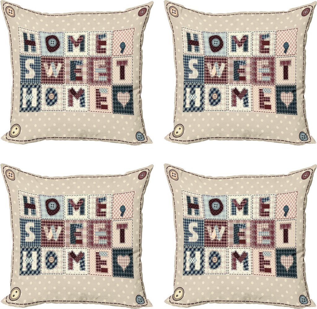 ABAKUHAUS Sprichwort Kissenbezug Set (4 Stück), Patchwork-Art, Moderner Doppelseitiger Digitaldruck, 50 cm x 50 cm, Mehrfarbig