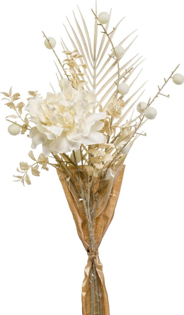 artplants.de Deko Pfingstrosen Strauß AYMA mit Ballon-Wolfsmilch, Creme, 60cm - Textilblumen Strauß