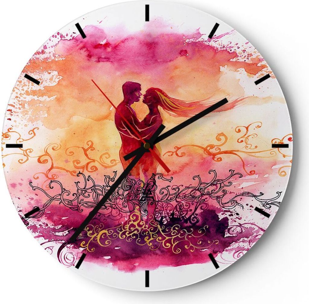 Wanduhr - Rund - Glasuhr - Liebe Paar Flitterwochen - 30x30cm - Schleichendes Uhrwerk - Lautlos - zum Aufhängen bereit - Dekoration Modern - Wandd...