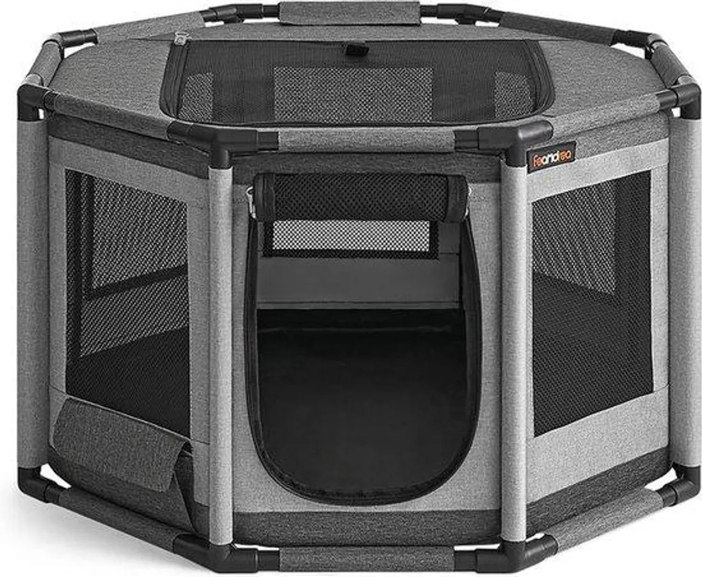 Cage pour chien pliable en tissu Oxford gris - Design aéré 72x72x43cm