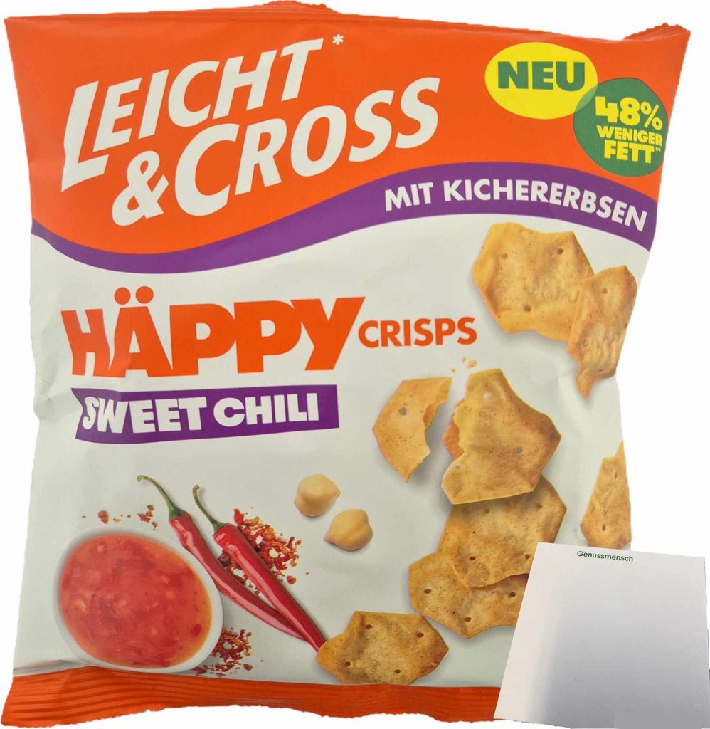 Leicht & Cross Häppy Crisps mit Kichererbsen Sweet Chili (80g Packung) + usy Block