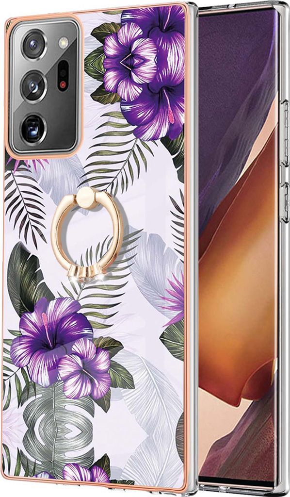 Hülle für Samsung Galaxy Note 20 Ultra Muster TPU Silikon Stoßdämpfer Bumper Schutzhülle mit Ring Ständer Lila