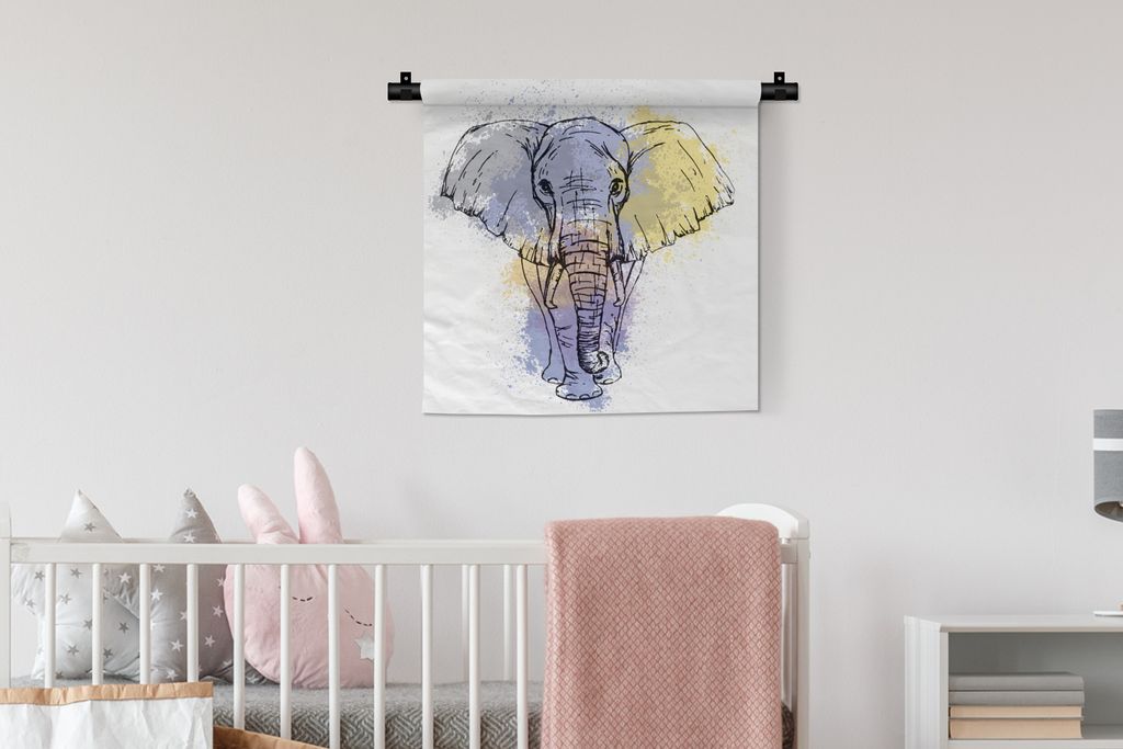 MuchoWow Wandteppich Wandbehang Elefant - Tinte - Skizze 60x60 cm Tapisserie Dekoration Wandtuch - Dekorationen - Wand Decke