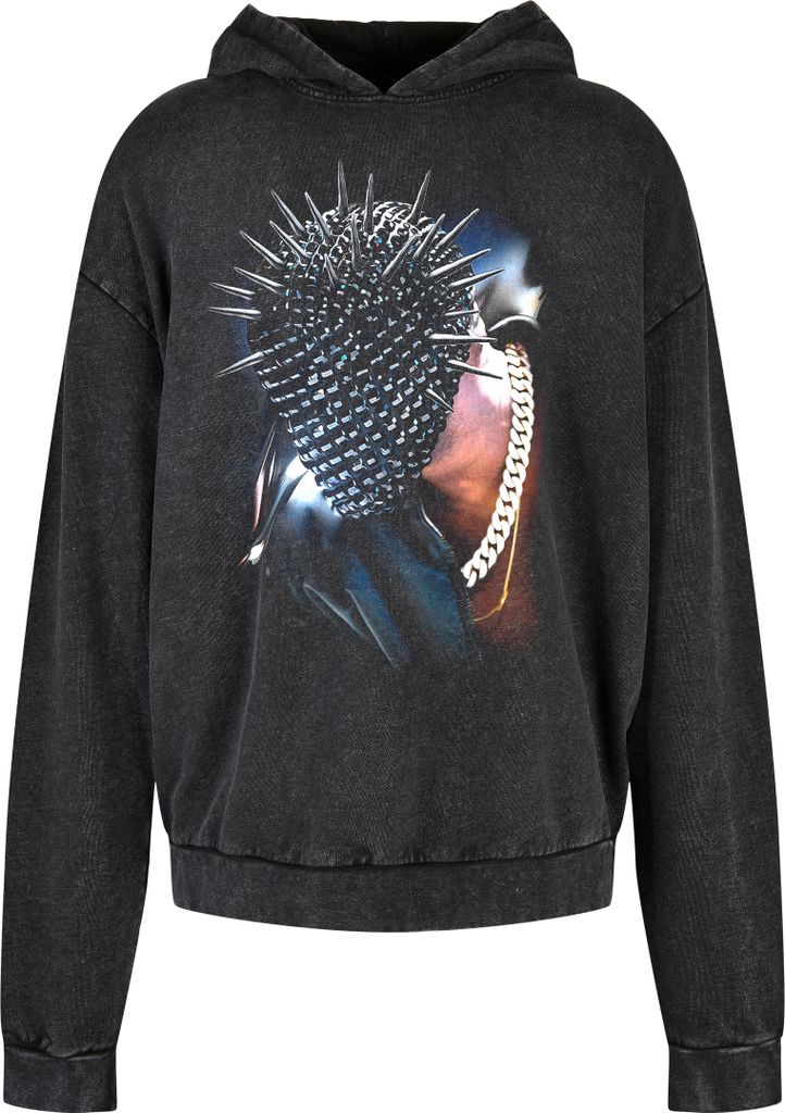 Thorned Mask Oversize Hoody black acid washed M