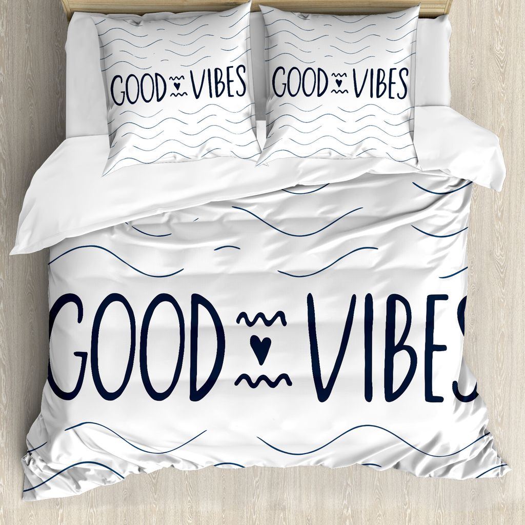 ABAKUHAUS Good Vibes Bettbezugs Set Für Doppelbetten, Seeliebes-nettes Herz, Milbensicher Allergiker geeignet mit Kissenbezügen, Dunkelblau Weiß