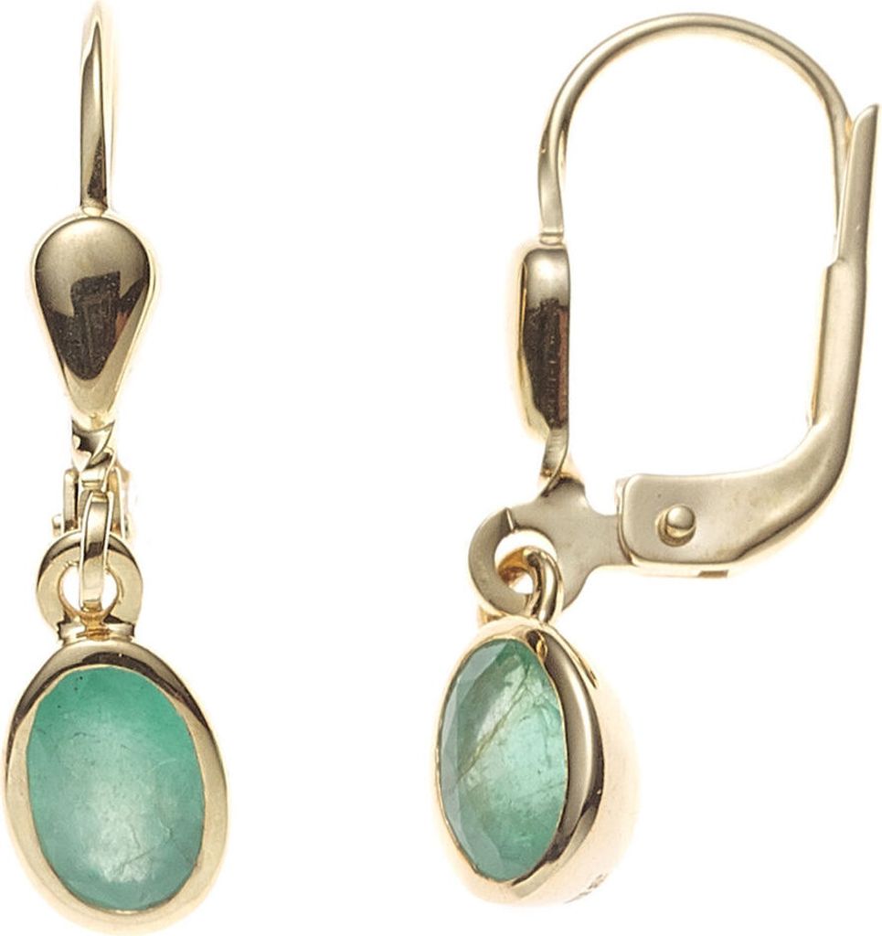 Boutons Ohrhänger Ohrringe aus 585 Gold Gelbgold Smaragd oval Damen