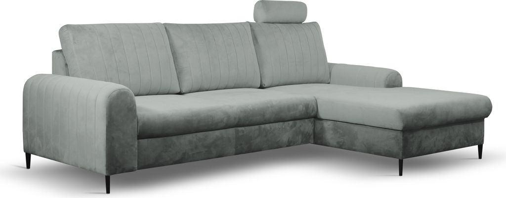 Ecksofa "Monaco" Eckcouch Sofa Schlaffunktion grau / Füße Gold Recamiere rechts