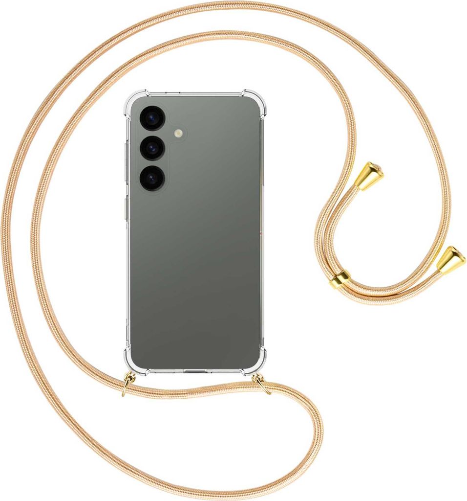 Handykette Backcover-Schutzhülle mit Band (Metall goldfarben) für Samsung Galaxy S24 - Goldkordel