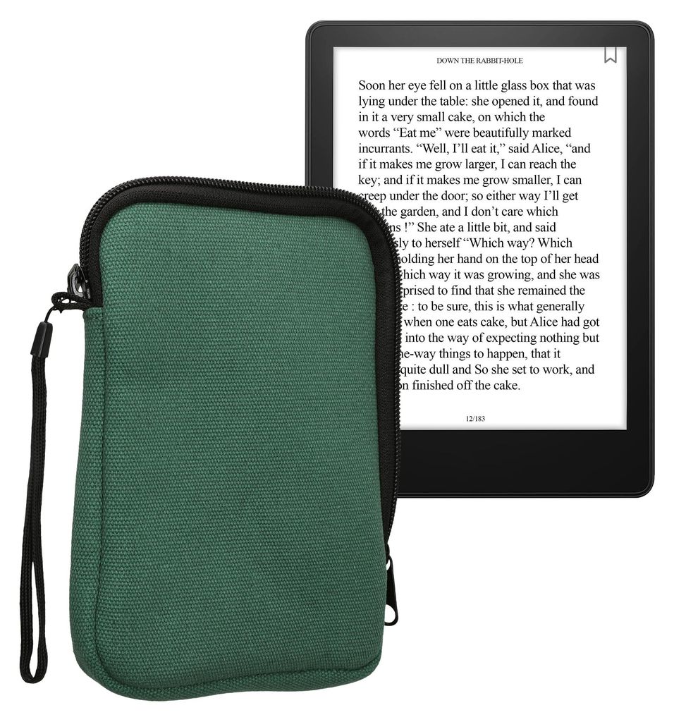 kwmobile Schutzhülle aus Canvas kompatibel mit 6" eReader Hülle - Canvashülle für e-Reader mit Reißverschluss - Dunkelgrün