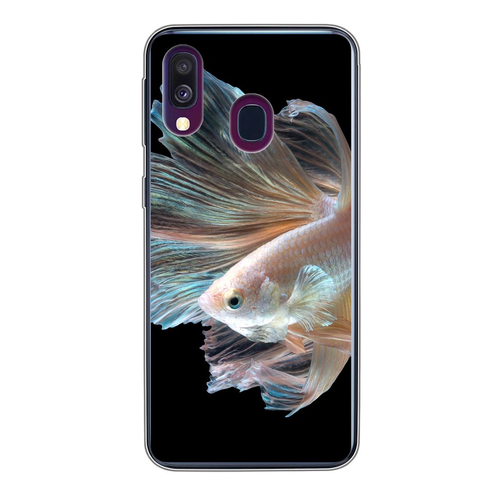 MuchoWow Handyhülle Schutzhülle Hülle für Samsung Galaxy A40 Fisch - Schwanz - Schwarz Silikon Softcase Handy Hülle - Handy-Tasche