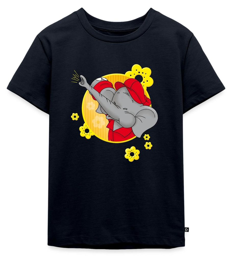 Spreadshirt Benjamin Blümchen Trötet Töröö Mit Blumen Kinder Premium T-Shirt, 122/128 (6 Jahre), Navy