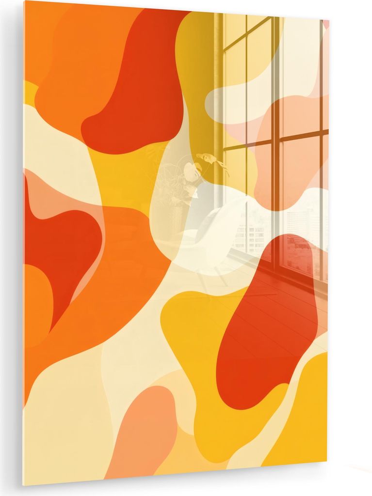 MuchoWow Glasbilder - Bilder auf Wandbild - Foto auf Glas Abstrakt - Formen - Orange 30x40 cm Wanddekoration aus Glas - Acrylglasbild - Acrylbilder...