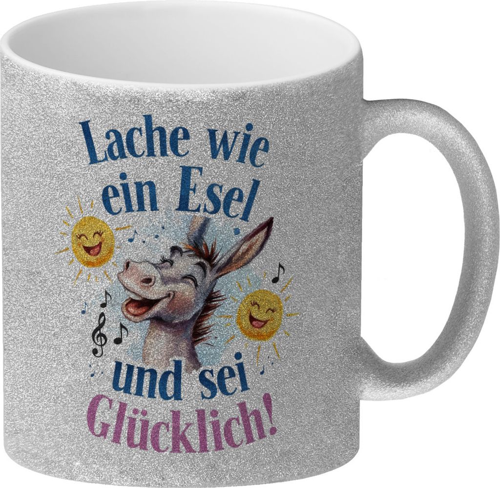 Fröhlicher Esel Lache und sei glücklich Glitzer-Kaffeebecher