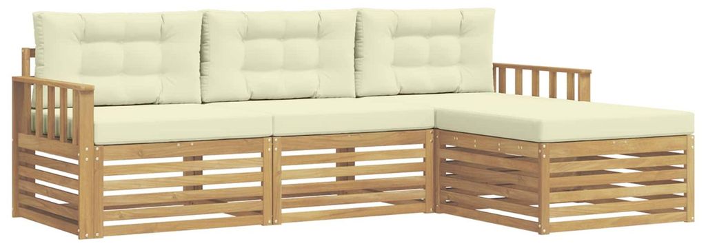 vidaXL Outdoor-Sofagarnitur mit Kissen 4 pcs Weiß und Creme Polyester