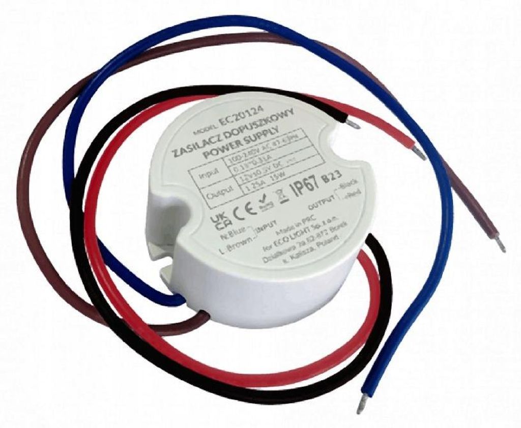 Zasilacz LED do puszki 15W 12V IP67 EC20124 Zdjęcie produktu 