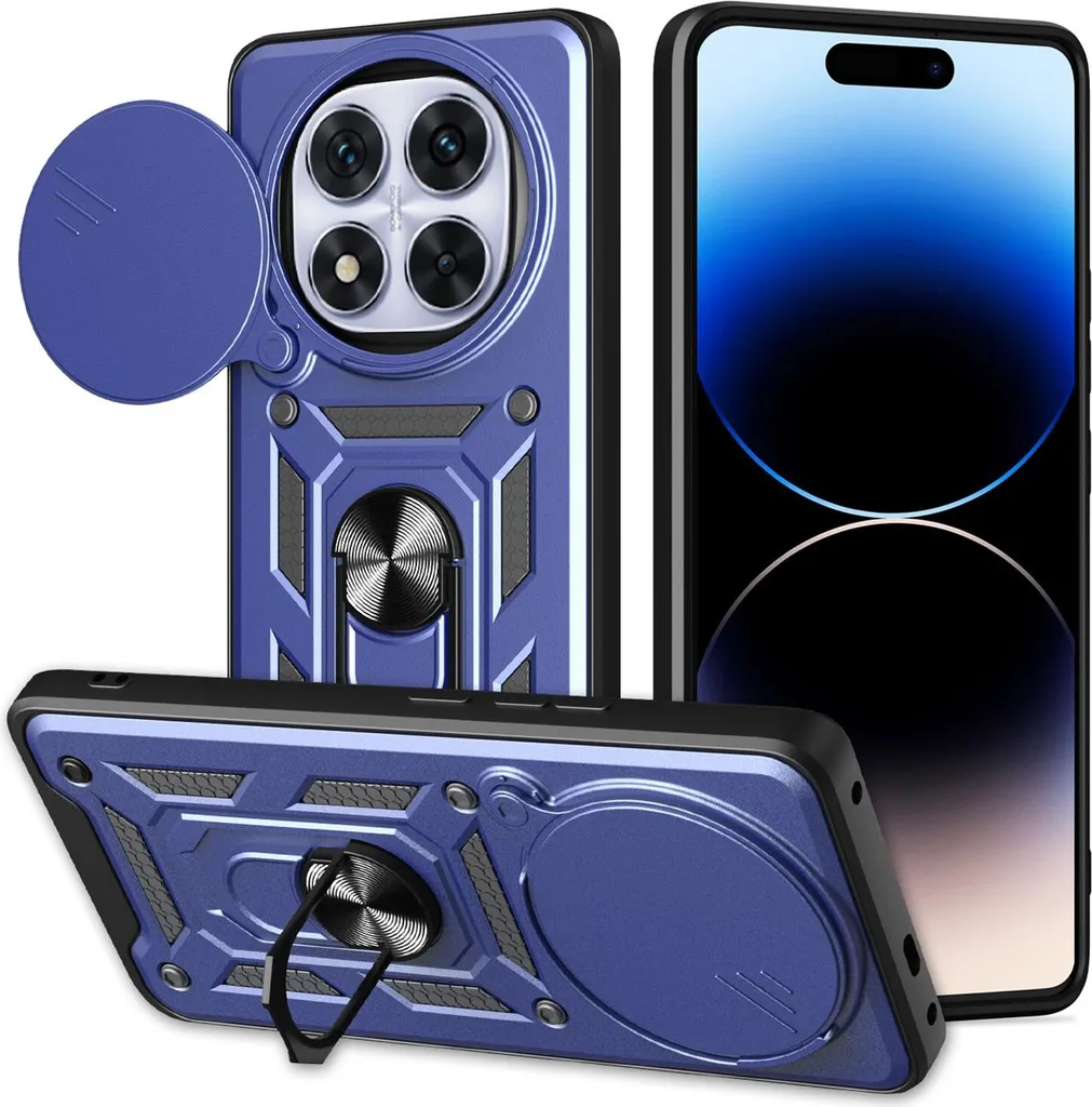 Custodia Antiurto Xiaomi Redmi Note 14 Pro+ 5G Blu Anello Supporto