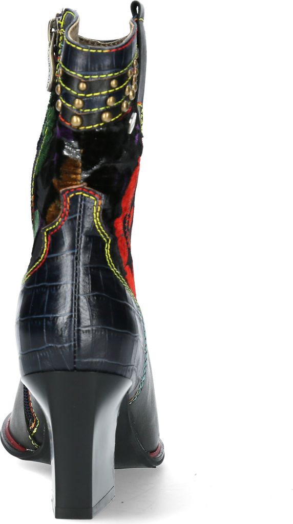 Laura Vita Damen Stiefelette Cowboy Western Boot Blumen floral Nieten Onao 01, Größe:38 EU, Farbe:Schwarz