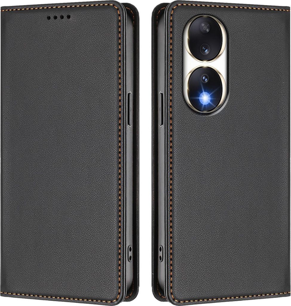 Handyhülle für Honor 90, Kunstleder Klapphülle Stoßfeste Magnetische Hülle mit Ständer Schwarz