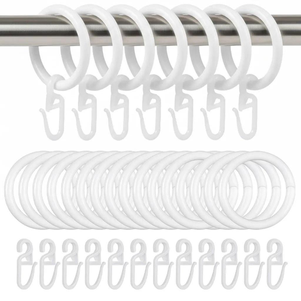 Anneaux de Rideaux avec Crochets Blancs 30mm - Accessoires Tringle