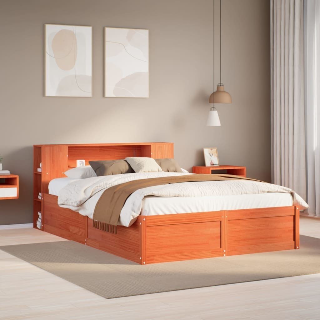 Maison Exclusive - Massivholzbett ohne Matratze Wachsbraun 150x200 cm Kiefernholz
