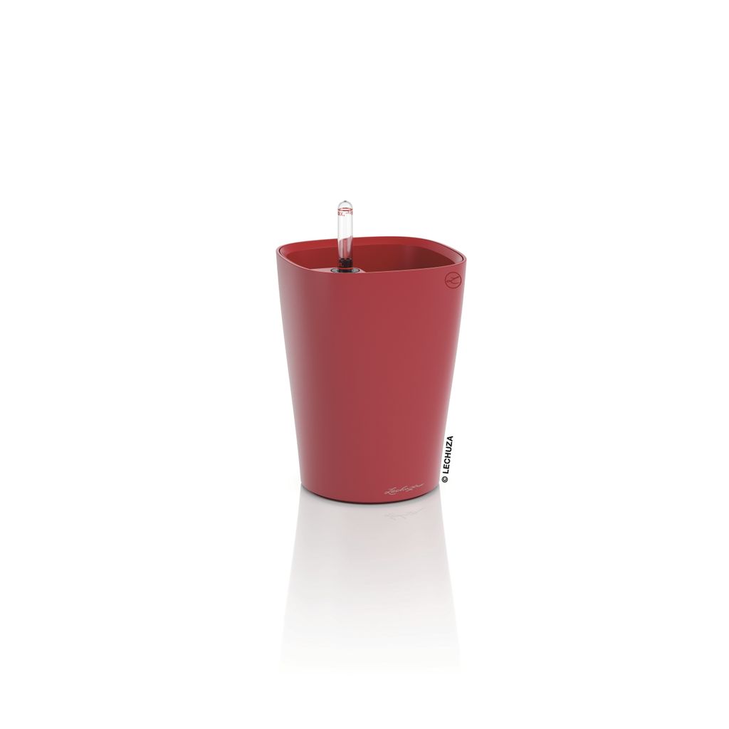 LECHUZA-Pflanzgefäß DELTINI Premium Scarlet Rot Matt | Tischgefäß mit Bewässerungssystem | matte Oberfläche | 15 x 15 x 19 cm | 14907