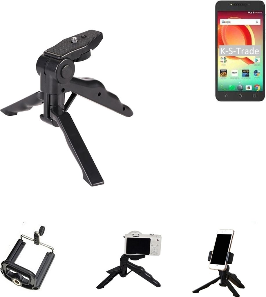 K-S-Trade Stativ Tisch-Ständer Dreibein Handy-Stativ Ständer kompatibel mit Alcatel A50 Mini-Stativ Smartphone Tripod Handy-Stativ aus Plastik