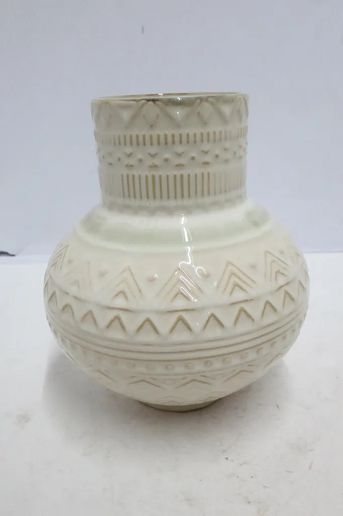Vase Gilde Inka en Céramique Crème H20cm D17cm Réf 55369 Set de 2