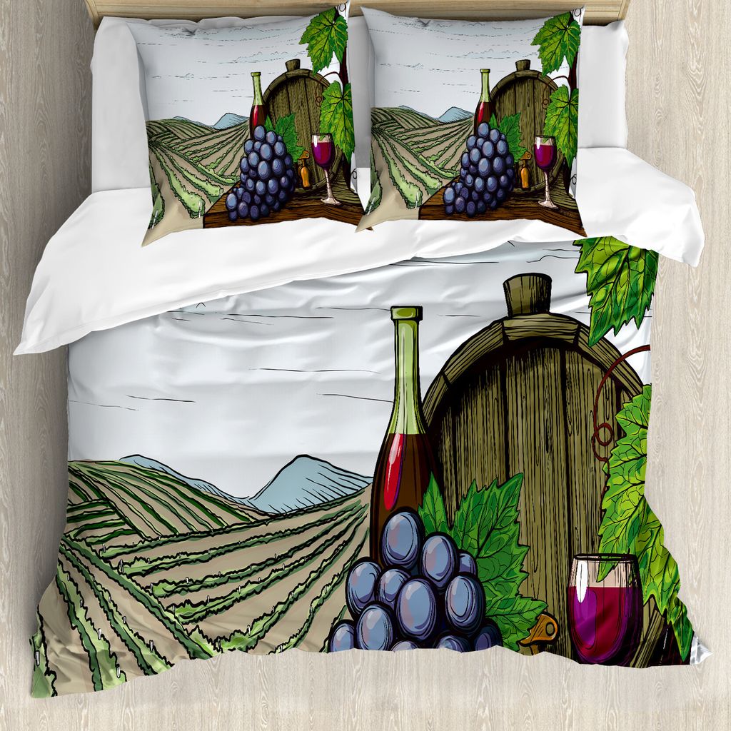 ABAKUHAUS Wein Bettbezug, Ansichten von Vineyards Trauben, Milbensicher Allergiker geeignet mit Kissenbezügen, 155 cm x 220 cm - 80 x 80 cm, Mehrf...