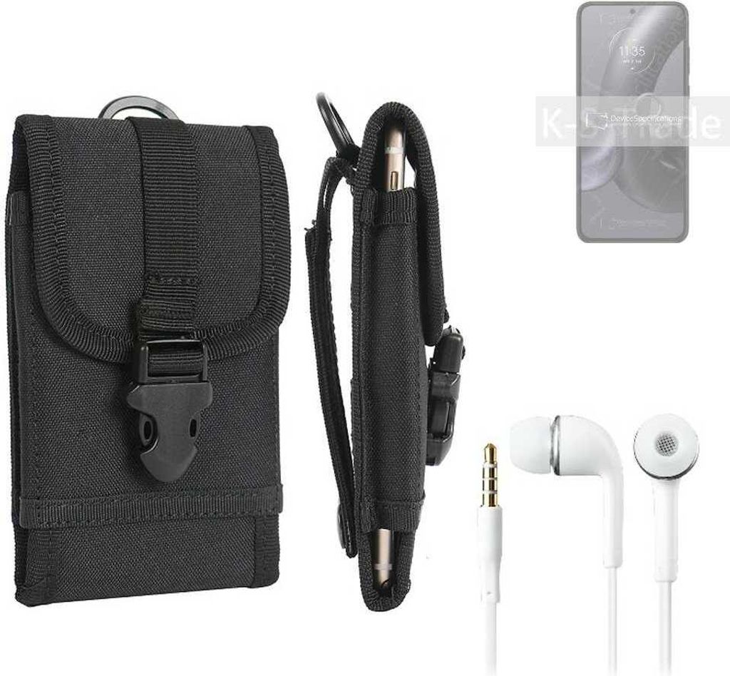 K-S-Trade Holster Schutz Hülle kompatibel mit Motorola Edge 30 Neo Gürteltasche Handy Hülle Tasche outdoor Seitentasche schwarz 1x + Kopfhörer