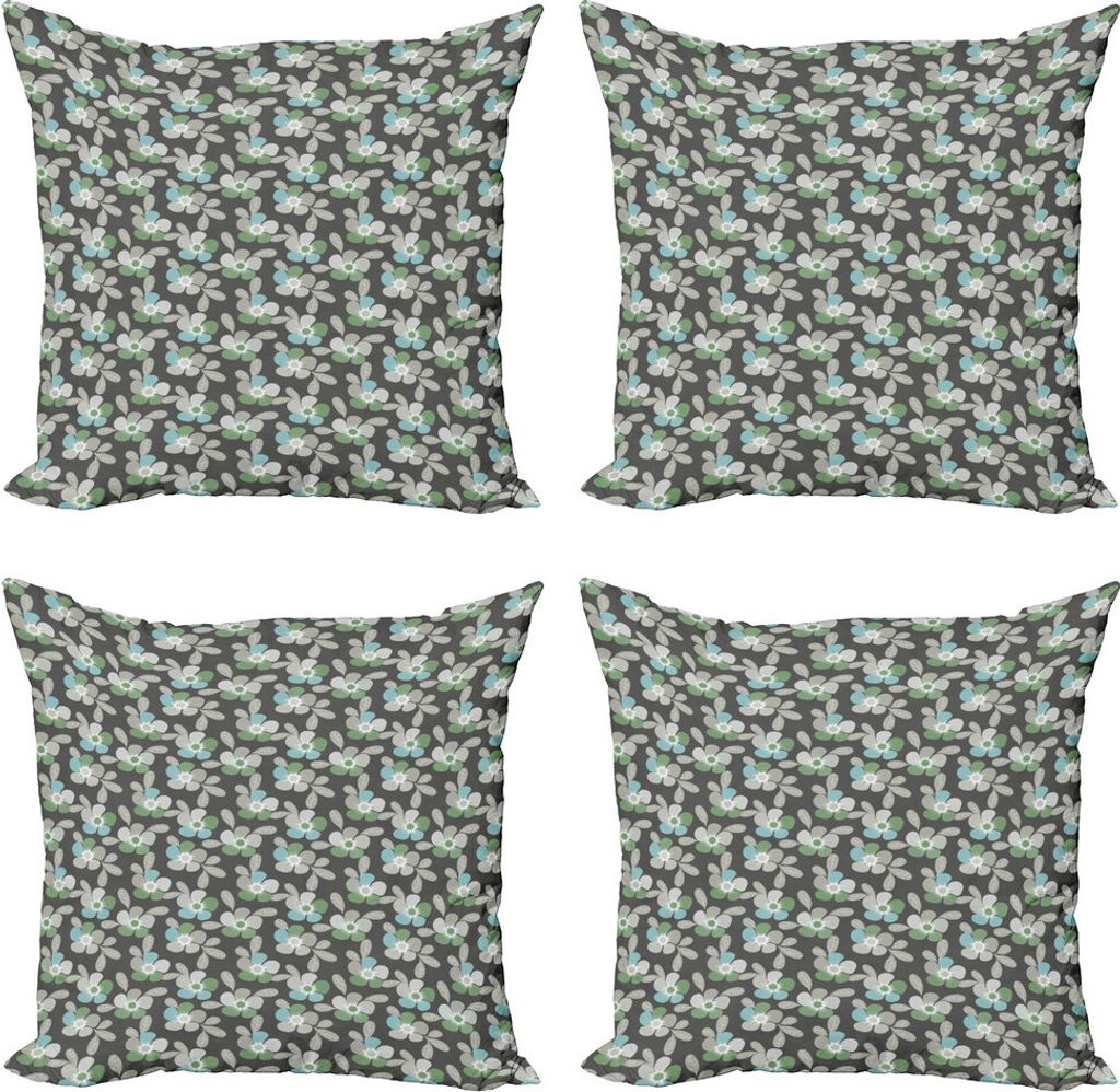 ABAKUHAUS Blumen Kissenbezug Set (4 Stück), Abstrakte Blumen und Blätter, Moderner Doppelseitiger Digitaldruck, 50 cm x 50 cm, Grau Pale Sage Grün
