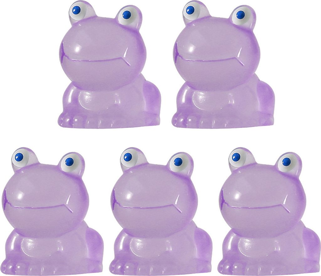5 Stück Frosch-Ornamente, lebendiges Bild, Kunstharz, Miniatur-Landschaftsornament, bunt, im Dunkeln leuchtender Frosch, Heimbedarf-Lila
