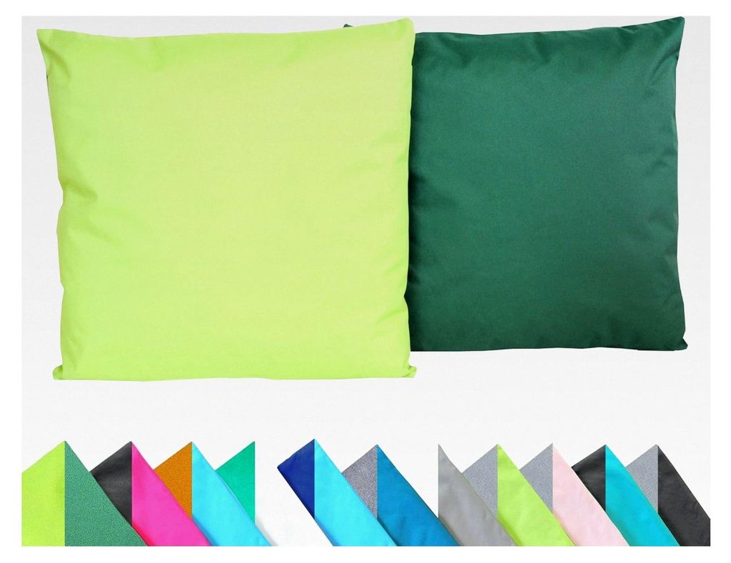 2er Set Wende Outdoor Kissenhüllen 2-farbig 45x45cm wasserfest für Lounge Kissen im Garten, Farbe: Dunkelgrün - Grün
