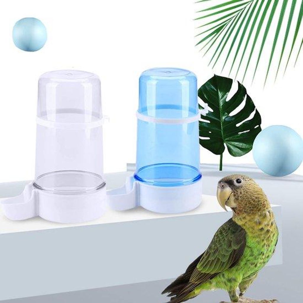 Vogeltrinken - 480ml - Automatische hangender Trinkbecher für Vogelkäfig - für Papageien, Grünfinken, Liebhaber, Falkenfinken (blauw + transpar...