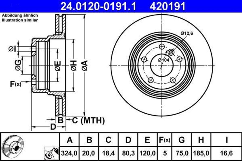 ATE 24.0120-0191.1 Bremsscheibe OE 34216756849 kompatibel mit X5