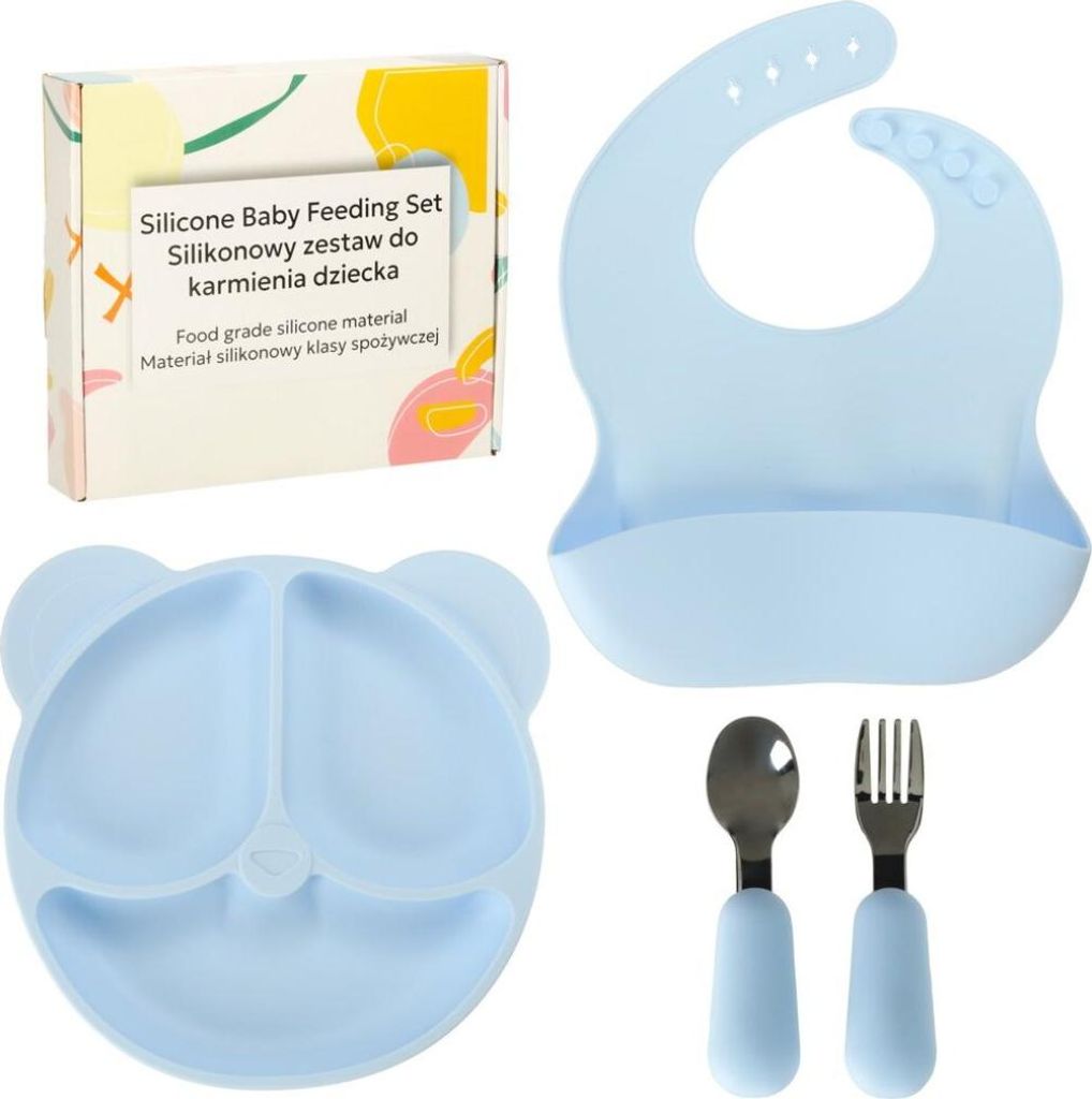 Plats en silicone pour enfants ours en peluche bleu vif 4el Image du produit 
