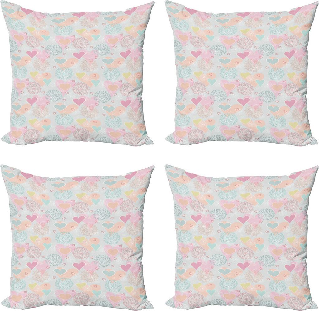 ABAKUHAUS Valentines Kissenbezug Set (4 Stück), Blumen und Paisley, Moderner Doppelseitiger Digitaldruck, 45 cm x 45 cm, Mehrfarbig
