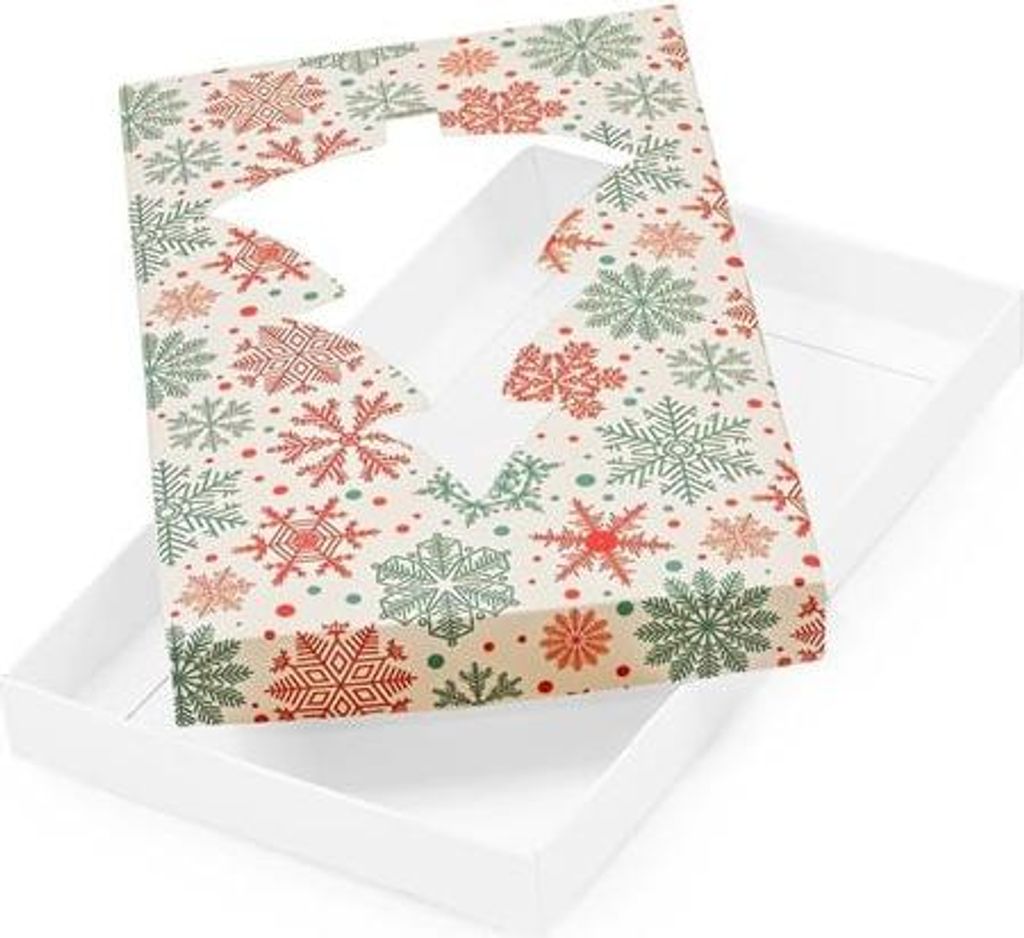 Pudelko Dekorative Geschenkbox mit Fenster, Tannenbaum/Schneeflocken, 200 x 120 x 20 mm