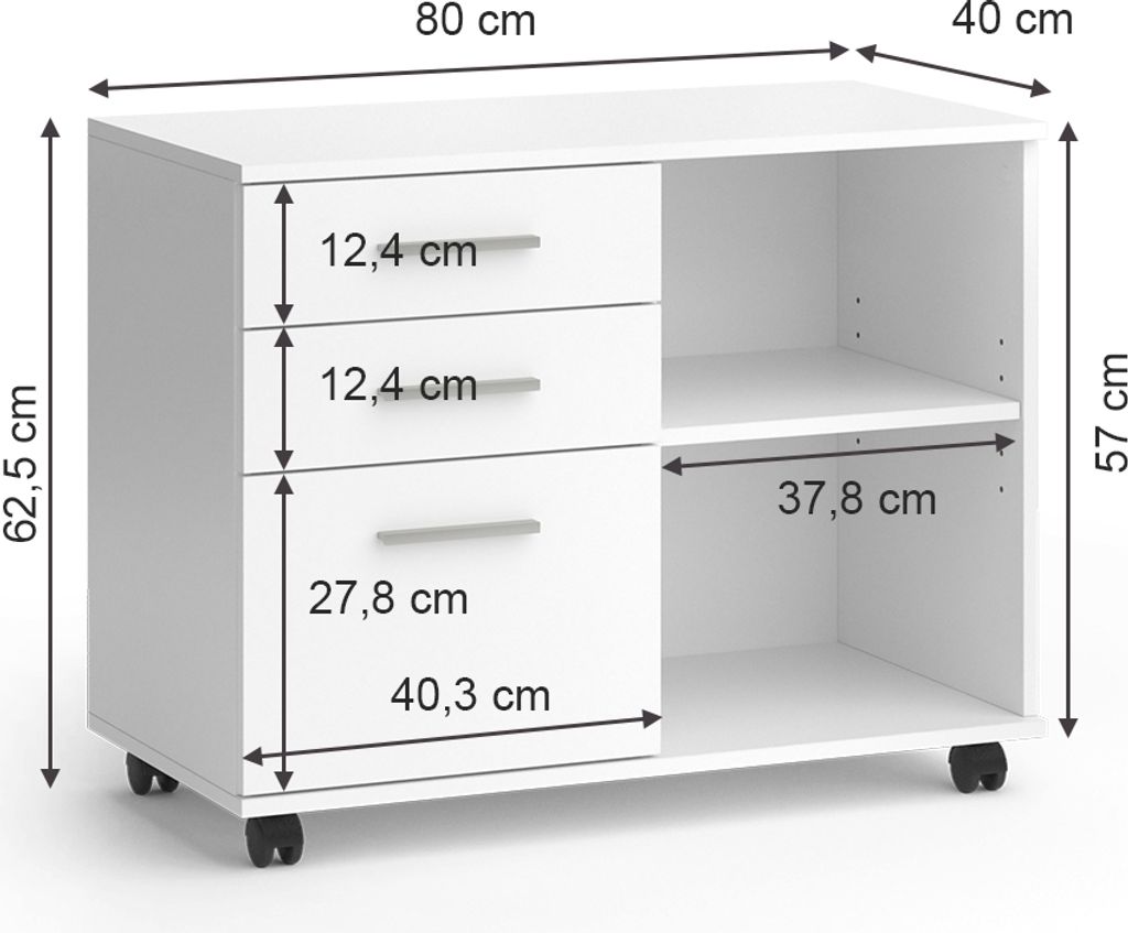 Vicco Kontenery mobilne Delf, 80 x 40 cm z 3 szufladami, Zdjęcie produktu 3