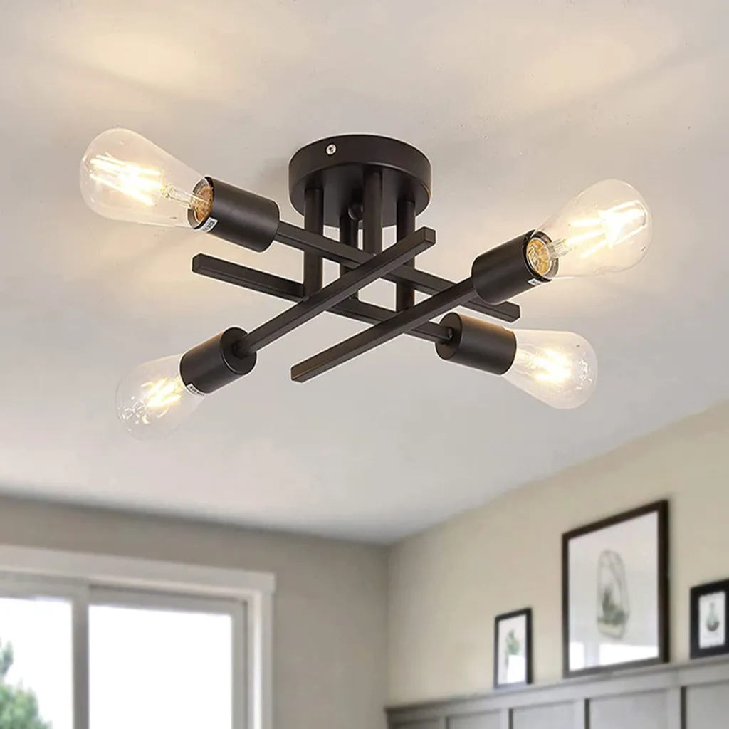 Lampada Soffitto E27 4 Luci Retrò Industriale - Plafoniera LED Vintage Nero