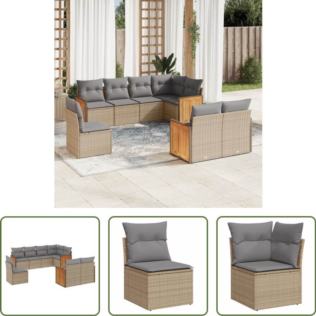 The Living Store 8-tlg. Garten-Sofagarnitur mit Kissen Beige Poly Rattan