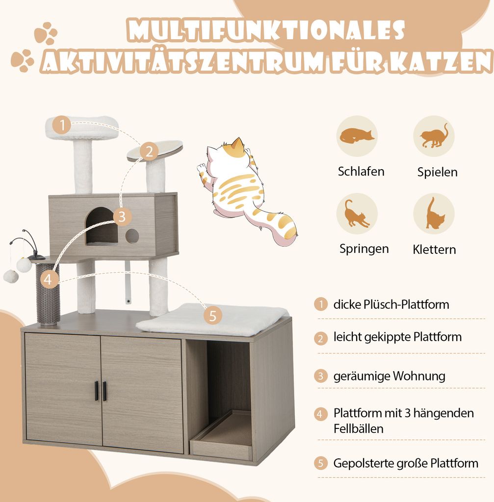 COSTWAY Kratzbaum mit Katzenklo und Höhle, 2-in-1 Produktbild 4