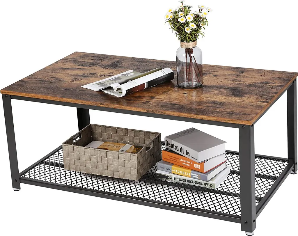 Table de salon rectangulaire Bill style industriel bois et métal noir