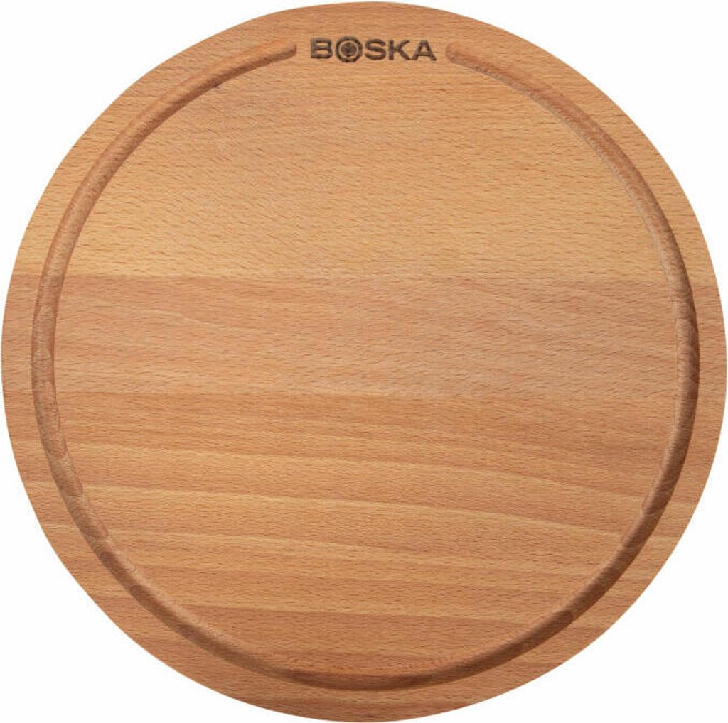 Boska Pizzabrett Amigo S / Servierbrett 24cm / Buchenholz / Mit Saftrinne / Auf fürs Frühstück, Lunch und Abendbrot / Rund