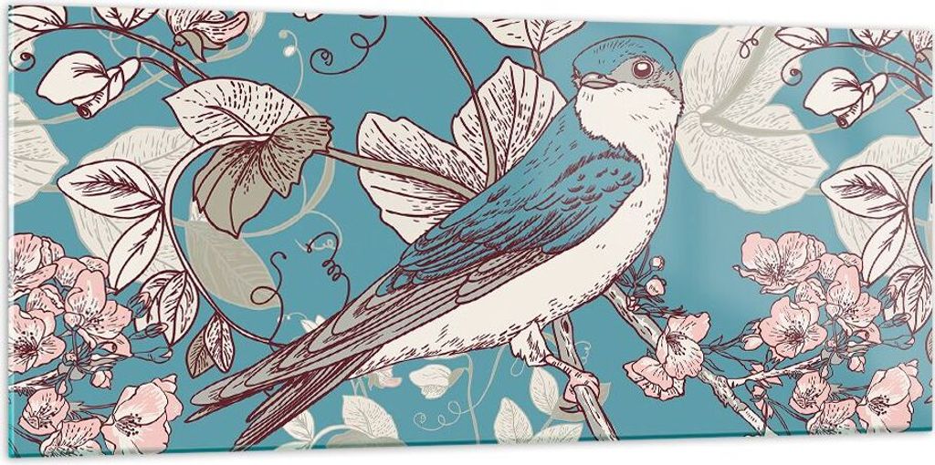 Bilder auf glas - Vogel Baum modern - 120x50cm - Glasbilder Produktbild 