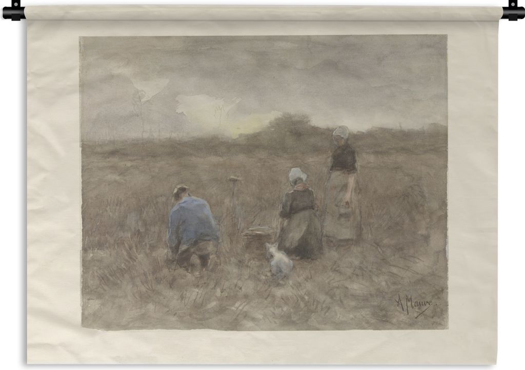 MuchoWow Wandteppich Wandbehang Kartoffelerntemaschinen - Gemälde von Anton Mauve 150x112 cm Tapisserie Dekoration Wandtuch - Wanddecke - Wandte...