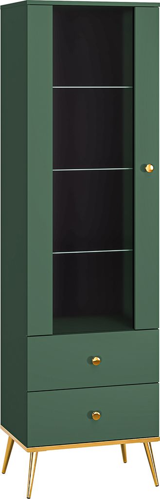 Vitrine Thalia mit 2 Schubladen und 1 Tür, Grün, 190cm