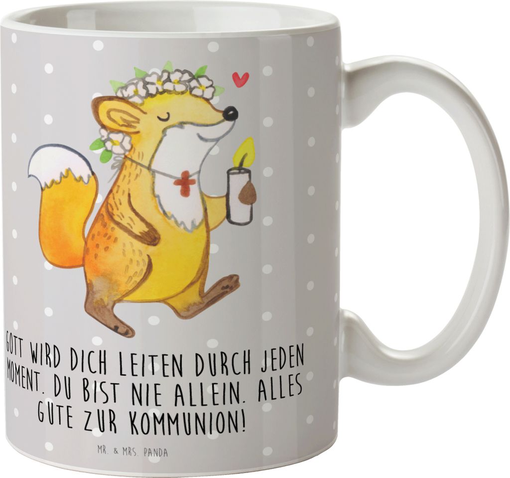 Mr. & Mrs. Panda Kaffeetasse Fuchs Kommunion Mädchen - Grau Pastell - Geschenk, Liebe, Tasse, Kaffeebecher, Dankeschön, Teetasse, mit Spruch, Got...