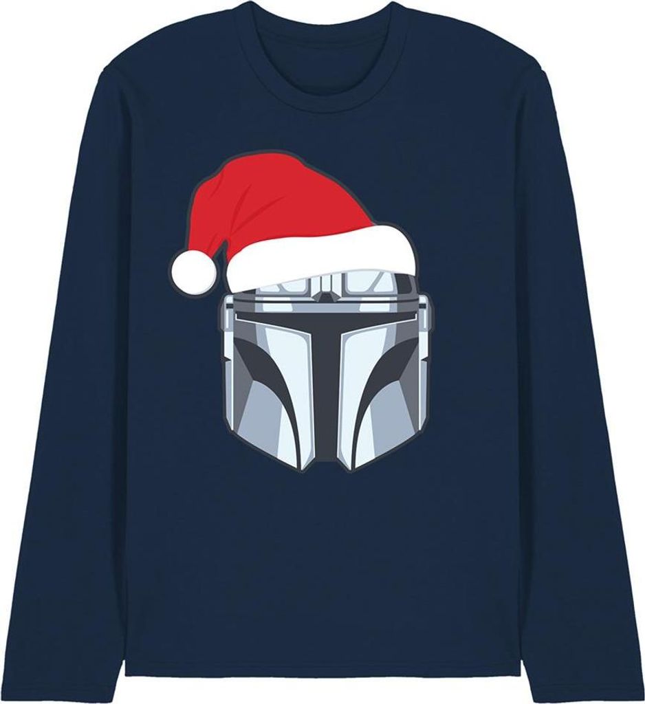 Star Wars: The Mandalorian - T-Shirt für Herren/Damen Uni, weihnachtliches Design, Langärmlig TV26349 (S) (Marine)