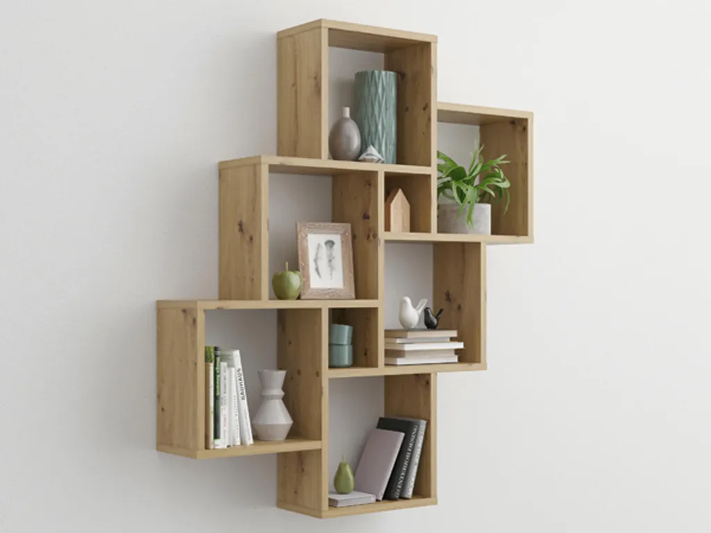 Étagère flottante Annaliese asymétrique en chêne Artisan 81,5x94,5 cm
