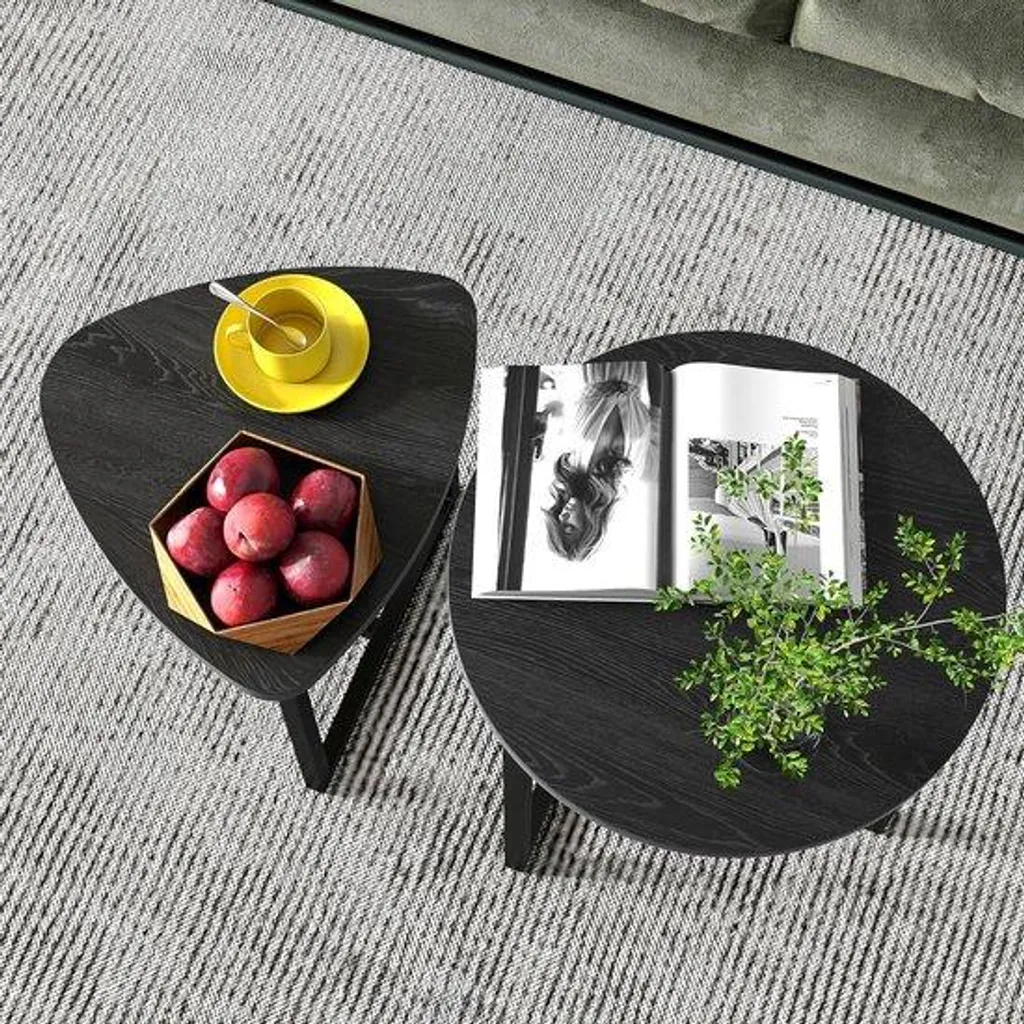 Tables Basses Rondes Set de 2 Noir - Design Industriel pour Salon